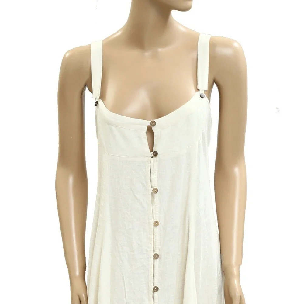 Free People What A Breeze Midi Dress Buttondown Smocked Sleeveless XS 281609